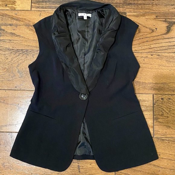 Size: 8 EUC Cabi Black Dinner Vest Ruffle Taffeta Tuxedo Collar  Style # 917 - Picture 2 of 5